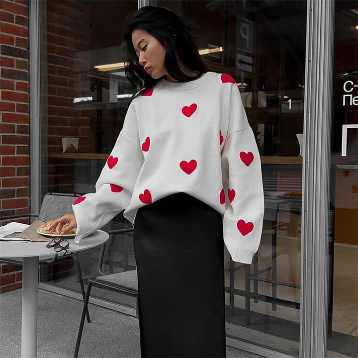 Heart-shaped Long Sleeve Sweater - Luxurise Fashion - 