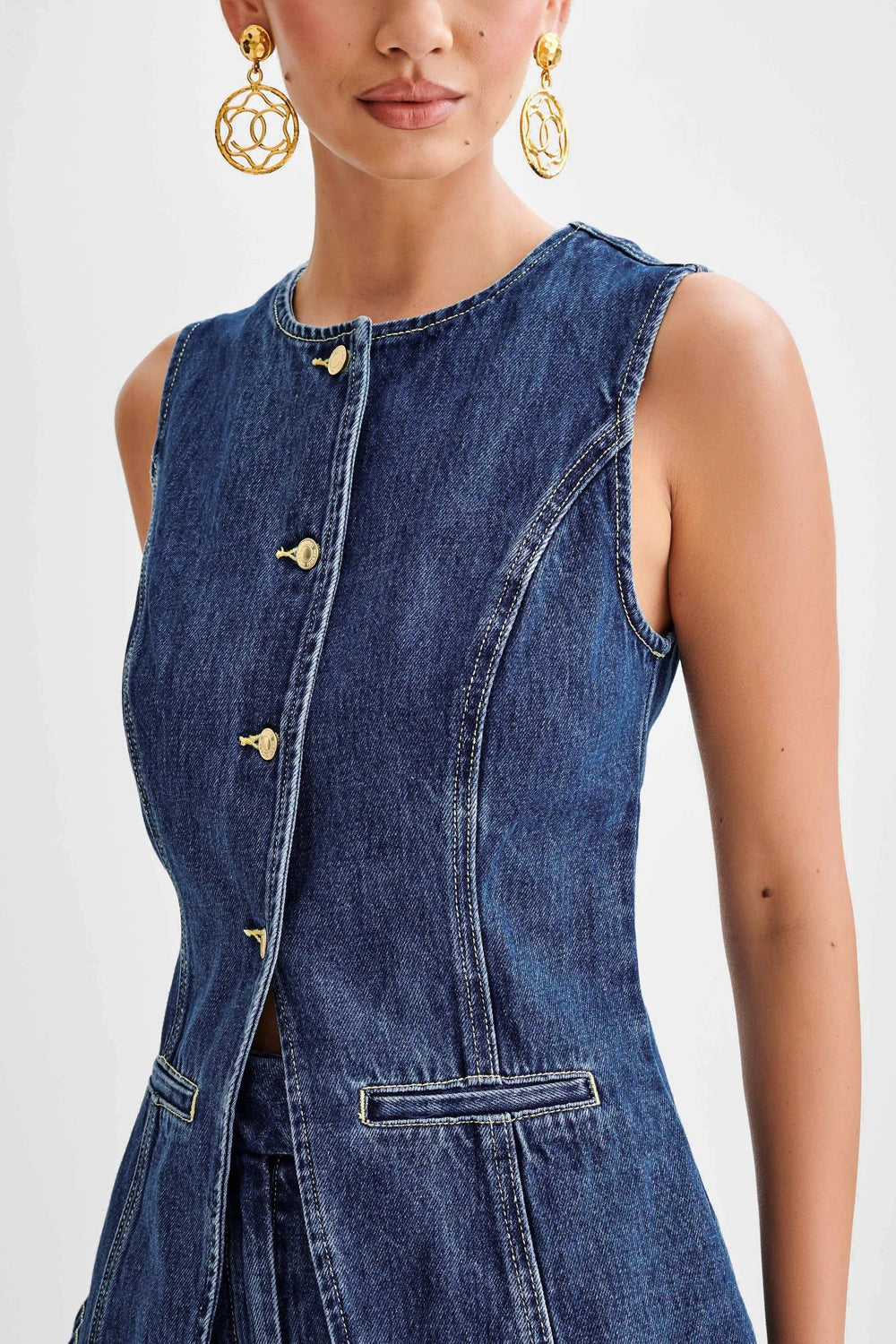 Denim Button Up Set - Luxurise - denim-button-up-vest - 