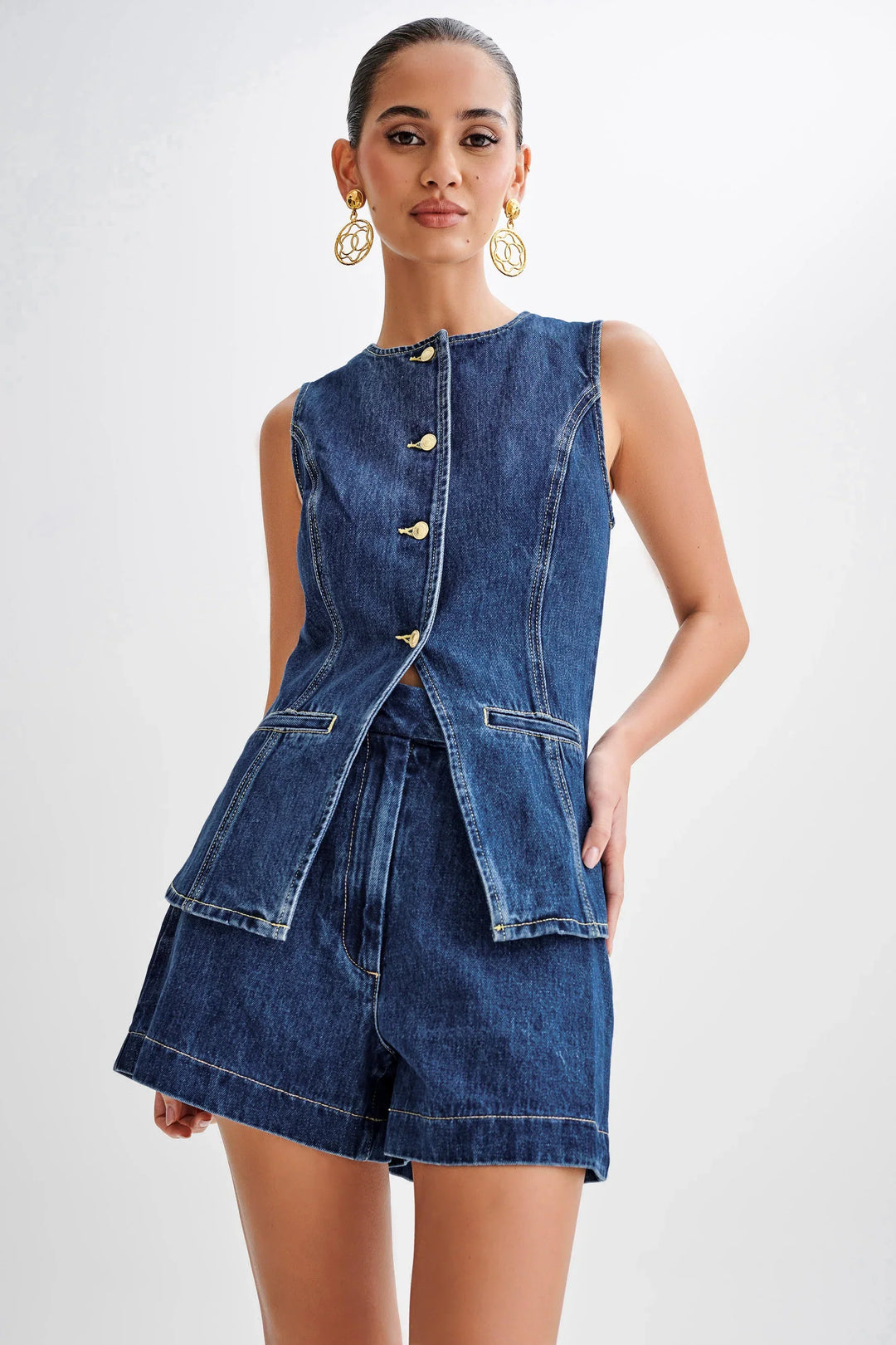 Denim Button Up Set - Luxurise Fashion - 