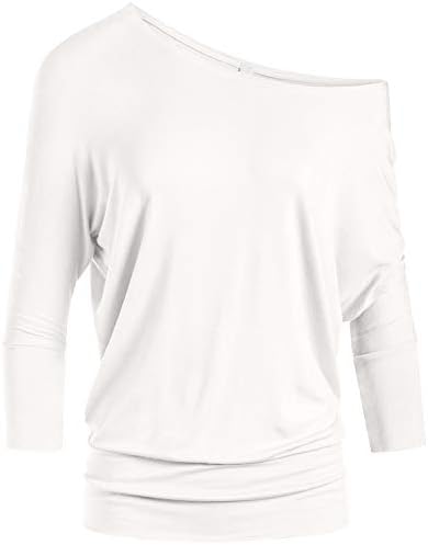 Scoopneck Top Off The Shoulder Tops Banded Waistband Shirts 3/4 Sleeves Regular and Plus Size Tops - Luxurise Fashion - 