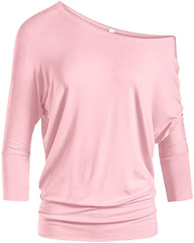 Scoopneck Top Off The Shoulder Tops Banded Waistband Shirts 3/4 Sleeves Regular and Plus Size Tops - Luxurise Fashion - 