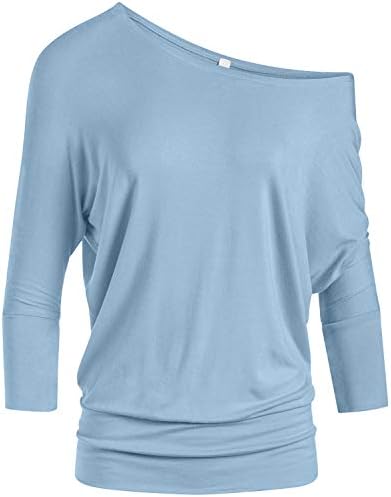 Scoopneck Top Off The Shoulder Tops Banded Waistband Shirts 3/4 Sleeves Regular and Plus Size Tops - Luxurise Fashion - 