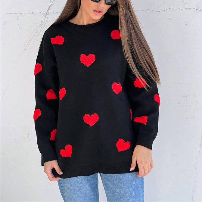 Heart-shaped Long Sleeve Sweater - Luxurise Fashion - 