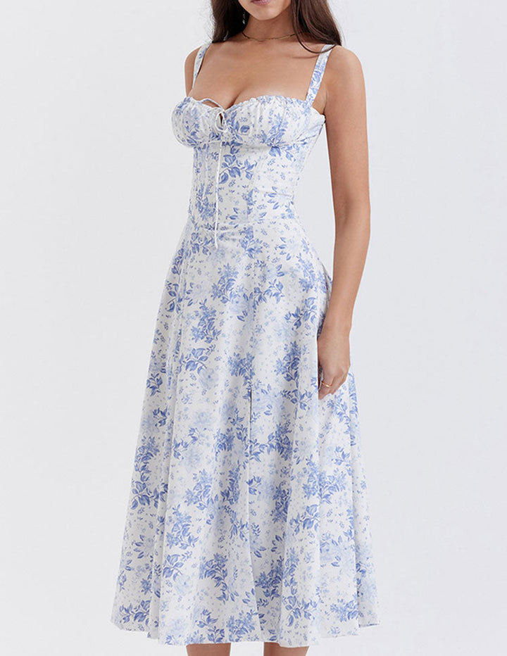 Flower Sundress - Luxurise - onderjurk-met-visgraatmotief-met-rozenprint - Midi-jurken