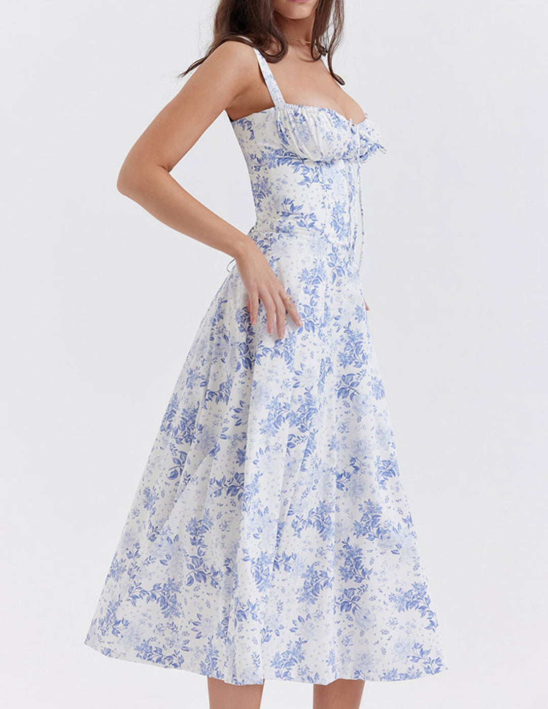 Flower Sundress - Luxurise - onderjurk-met-visgraatmotief-met-rozenprint - Midi-jurken