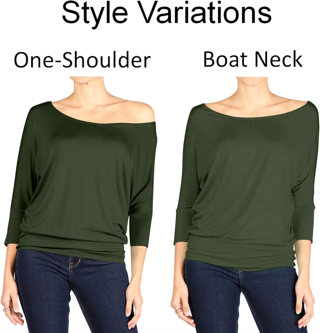 Scoopneck Top Off The Shoulder Tops Banded Waistband Shirts 3/4 Sleeves Regular and Plus Size Tops - Luxurise Fashion - 