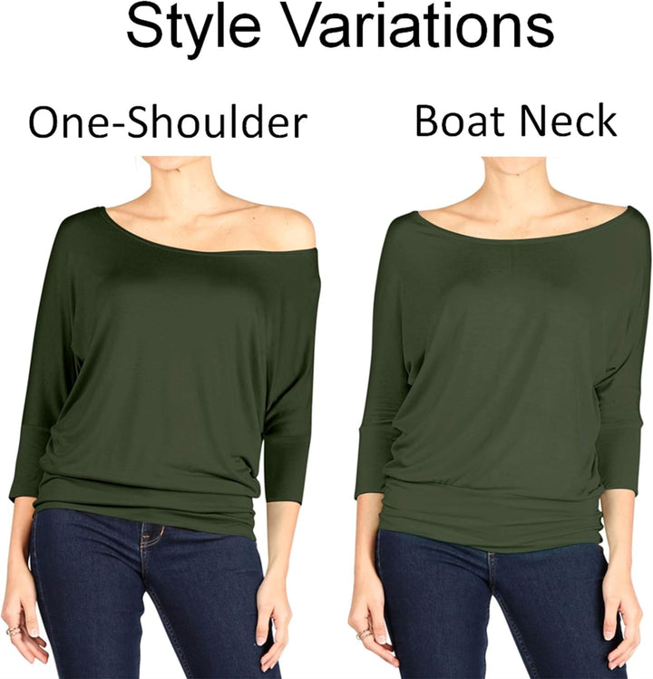 Scoopneck Top Off The Shoulder Tops Banded Waistband Shirts 3/4 Sleeves Regular and Plus Size Tops - Luxurise Fashion - 