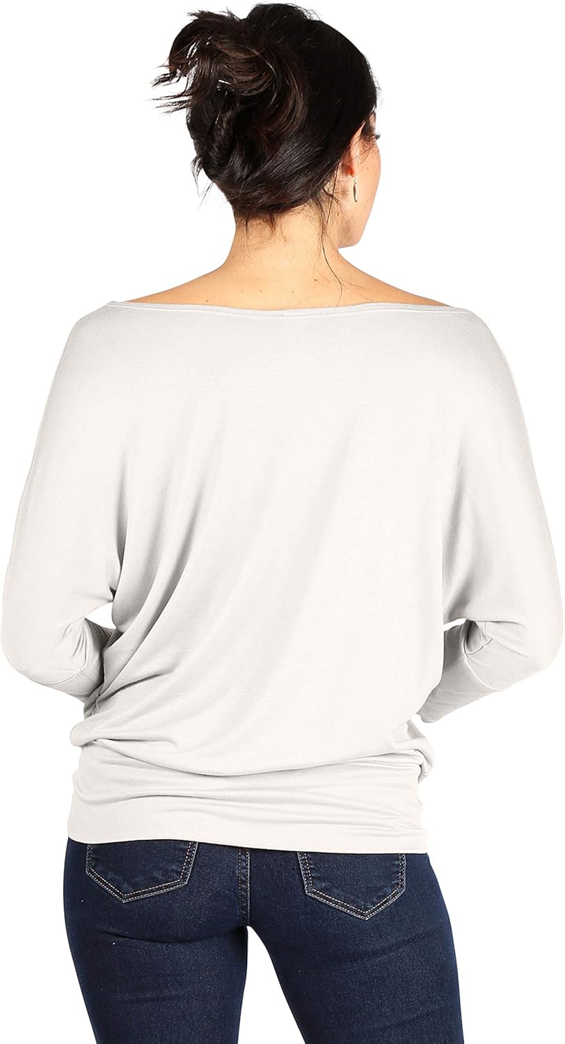 Scoopneck Top Off The Shoulder Tops Banded Waistband Shirts 3/4 Sleeves Regular and Plus Size Tops - Luxurise Fashion - 