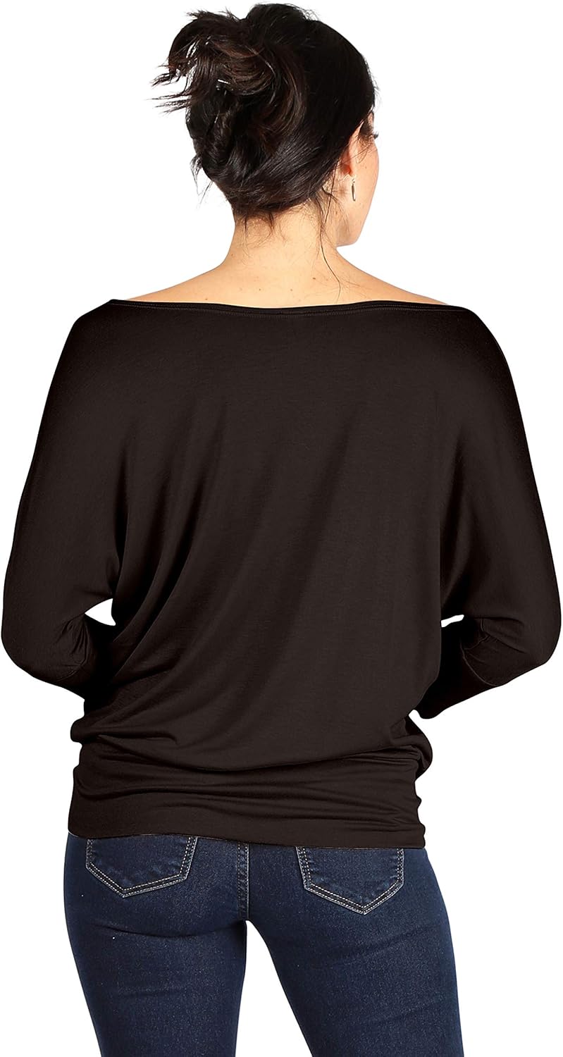 Scoopneck Top Off The Shoulder Tops Banded Waistband Shirts 3/4 Sleeves Regular and Plus Size Tops - Luxurise Fashion - 