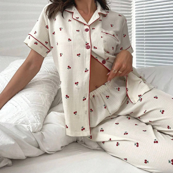 CHERRY PAJAMAS SET - Luxurise Fashion - loungewear