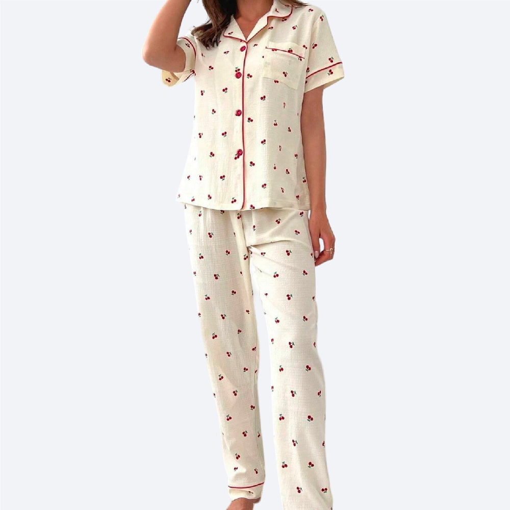 CHERRY PAJAMAS SET - Luxurise Fashion - loungewear