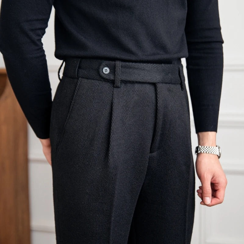 Vincenzio Wool Blend Herringbone Trousers - Luxurise - vincenzio-wool-blend-herringbone-trousers - 