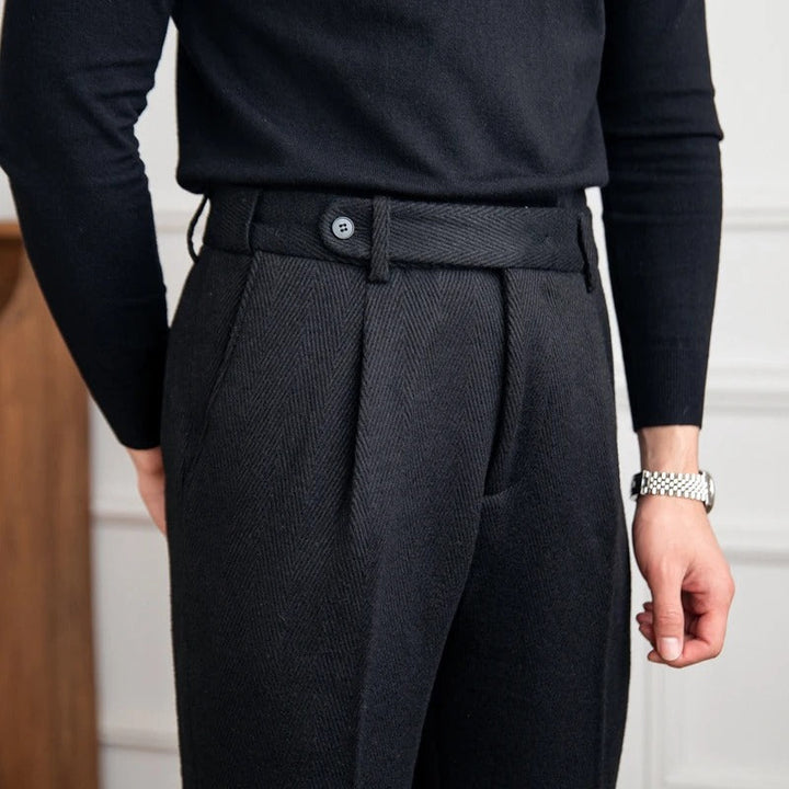 Vincenzio Wool Blend Herringbone Trousers - Luxurise Fashion - 