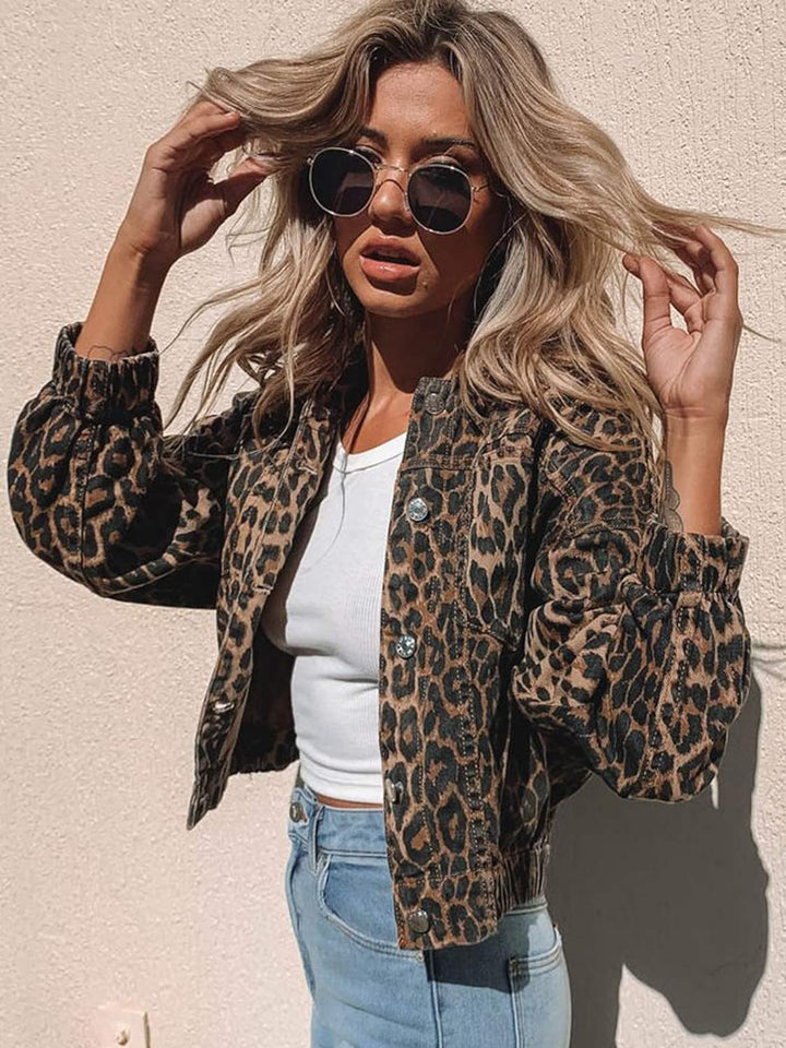 Denim Jacket Leopard Bomber - Luxurise Fashion - 