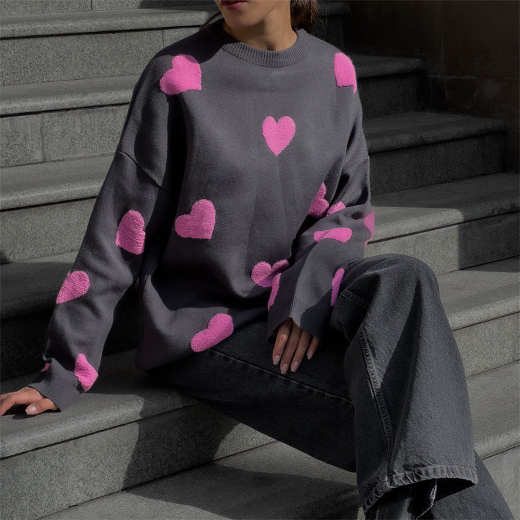 Heart-shaped Long Sleeve Sweater - Luxurise Fashion - 