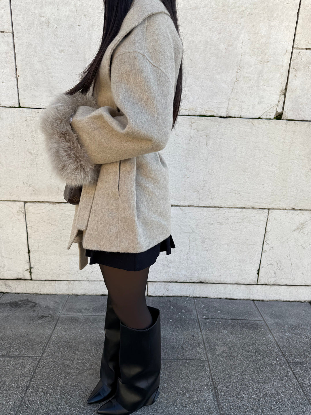 Sage Fur Wool Coat - Luxurise Fashion - 