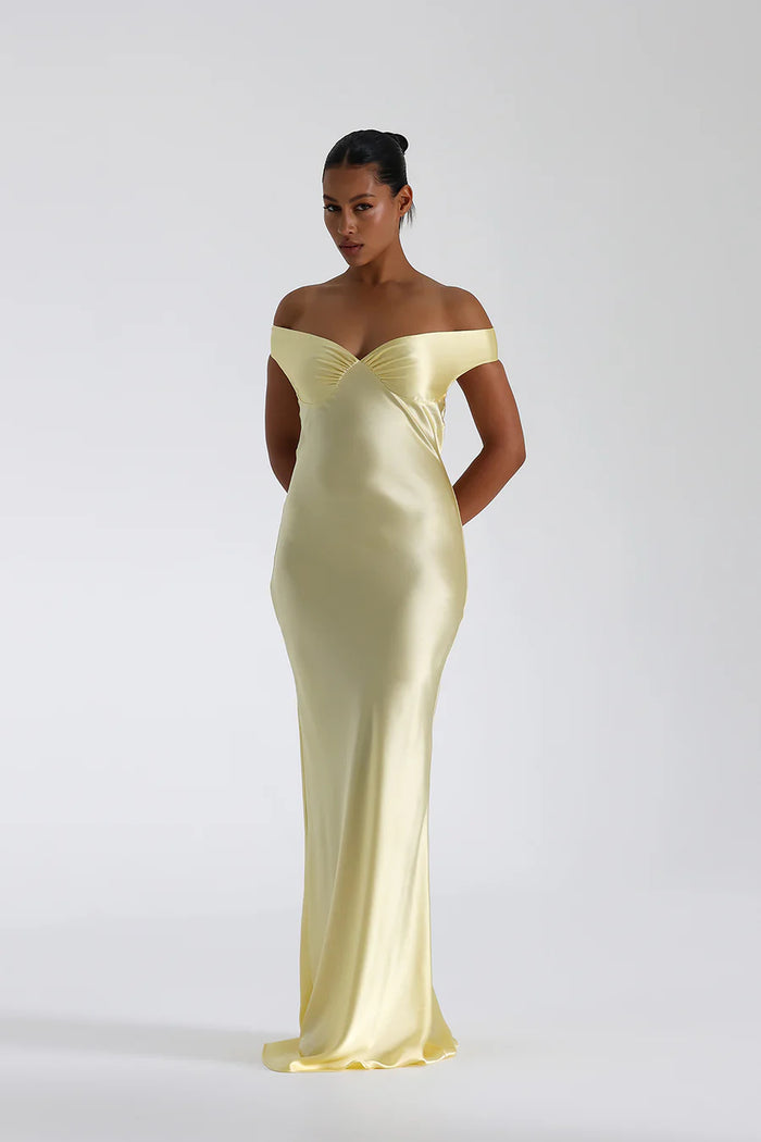 Seraphina Off Shoulder Satin Maxi Dress - Luxurise Fashion - 