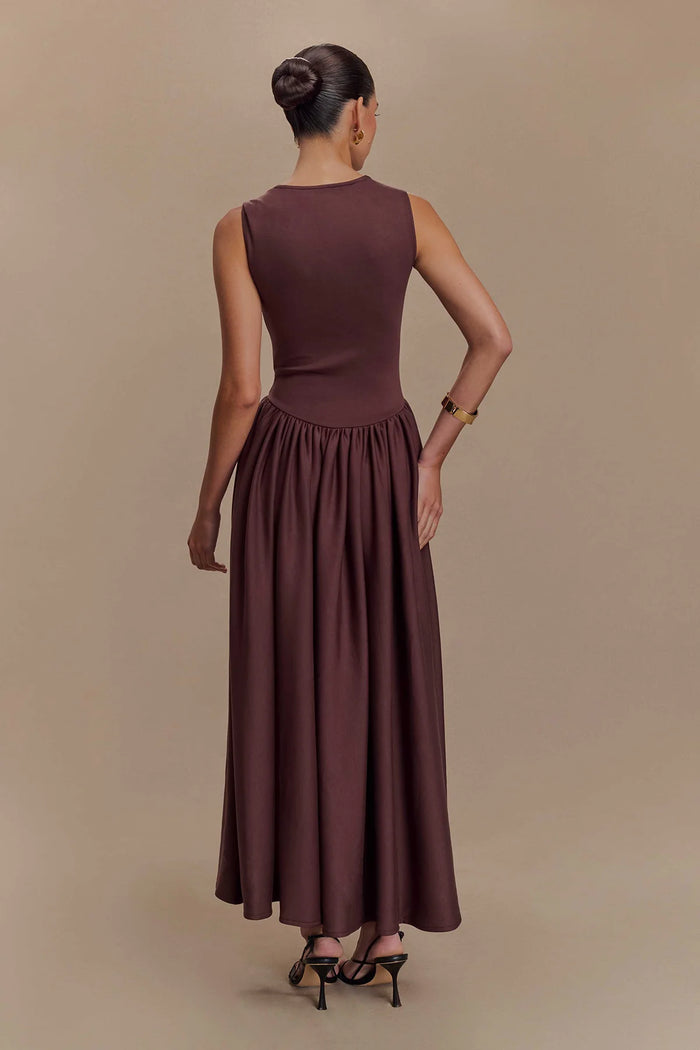 Celeste Brown Midi Dress - Luxurise Fashion - 