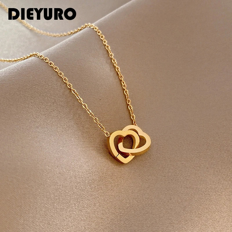 Double heart Gold Plated - Luxurise Fashion - free_gift