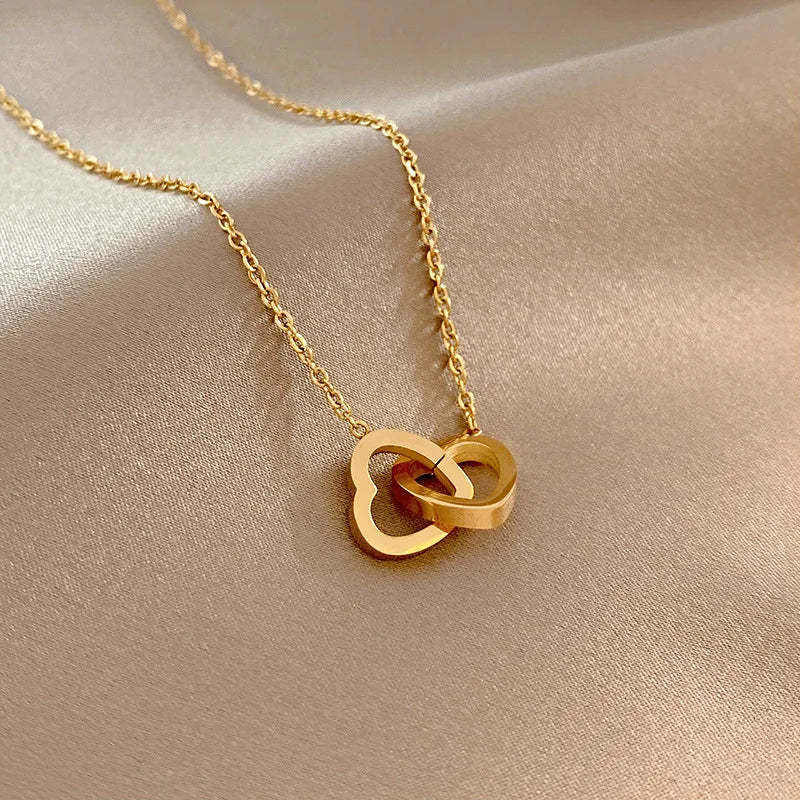 Double heart Gold Plated - Luxurise Fashion - free_gift