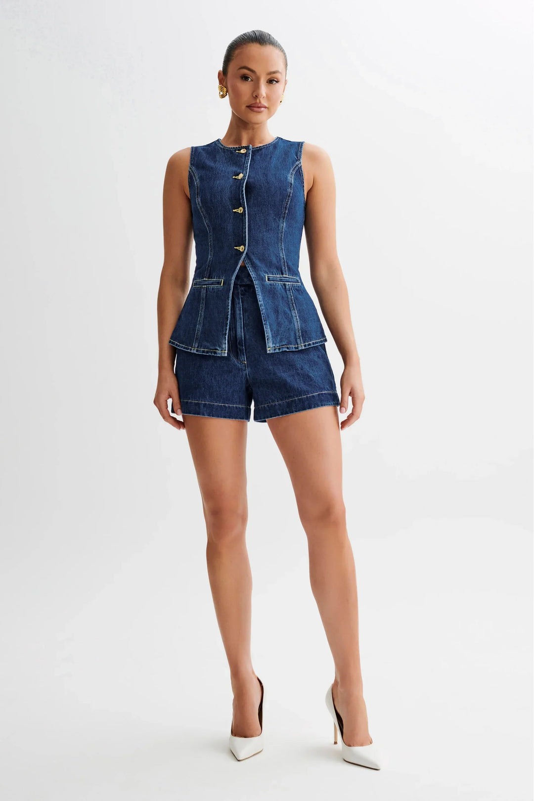 Denim Button Up Set - Luxurise - denim-button-up-vest - 