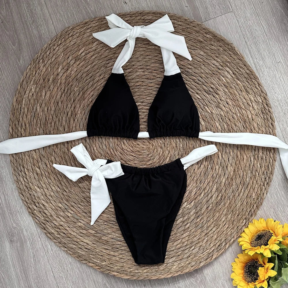 Halter Bikini Black/White - Luxurise - halter-bikini - 