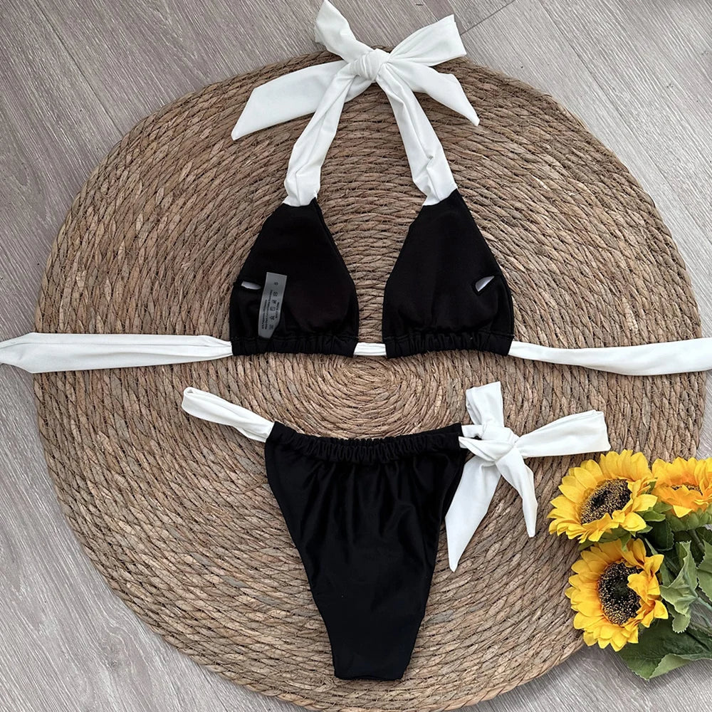 Halter Bikini Black/White - Luxurise Fashion - 