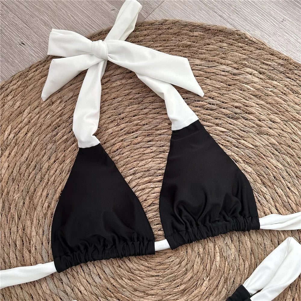 Halter Bikini Black/White - Luxurise Fashion - 