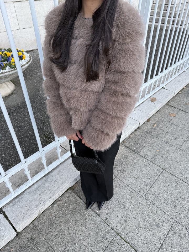 HAZELNUT FAUX FUR LONG SLEEVES - Luxurise Fashion - Coat