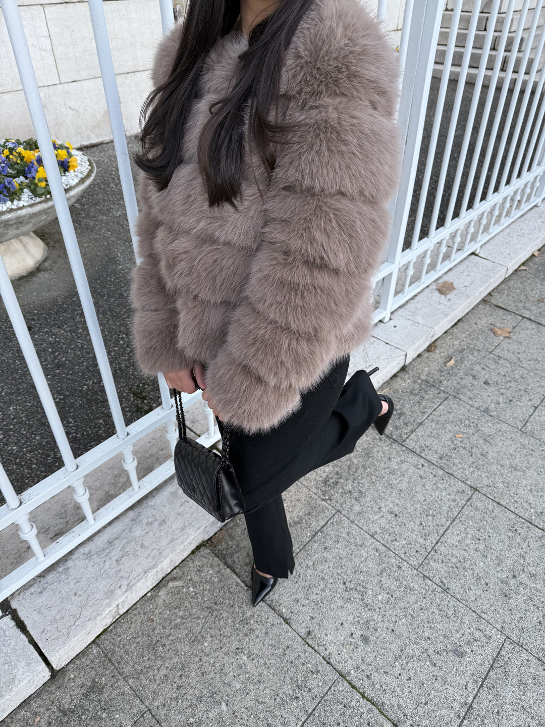 HAZELNUT FAUX FUR LONG SLEEVES - Luxurise Fashion - Coat