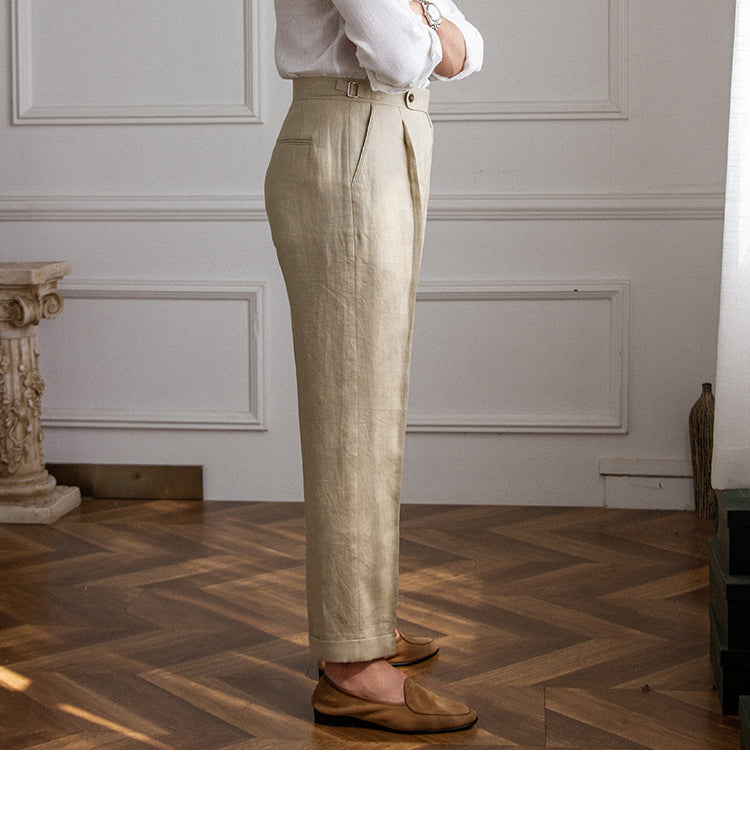 Pietro Linen Pleated Trousers - Luxurise Fashion - 