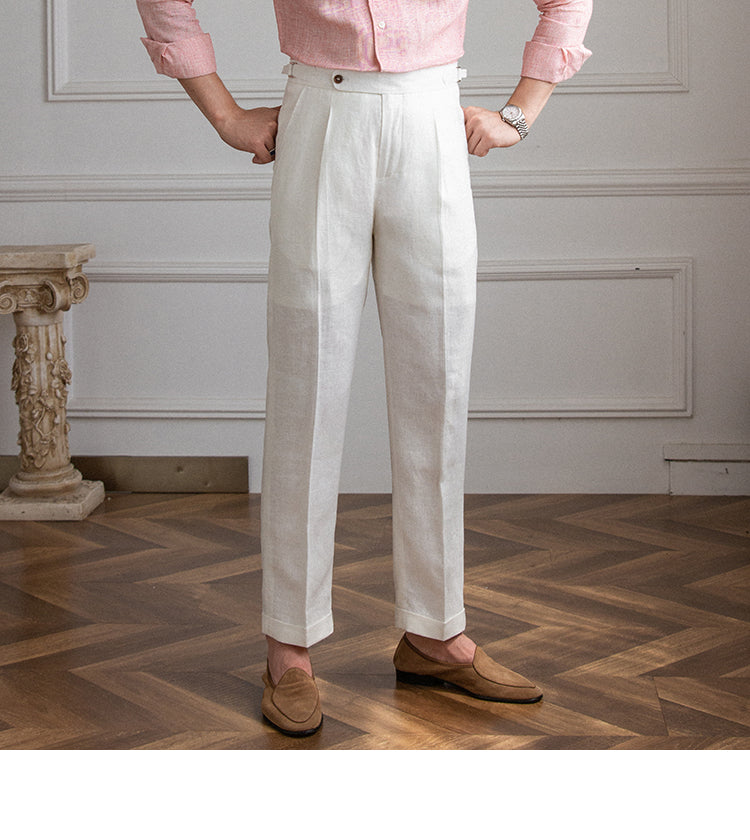 Pietro Linen Pleated Trousers - Luxurise - pietro-linen-pleated-trousers - 