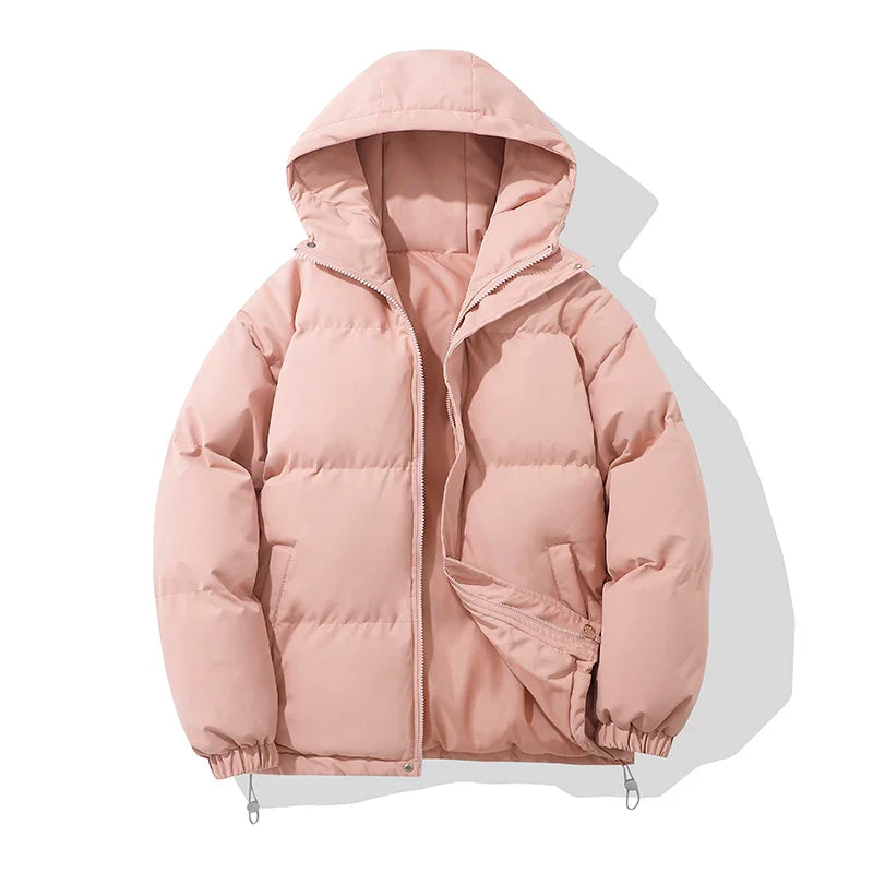 Puffer Jacket Women High Neck Hooded Zipper Design Cotton-Padded Coat - Luxurise Fashion - 