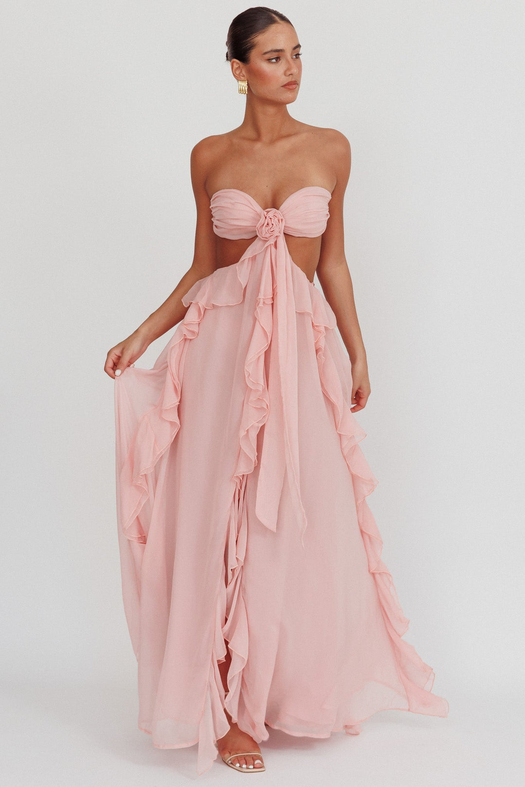 Sally Cut-Out Ruffle Maxi Dress Blush - Luxurise Fashion - Dresses & Skirts