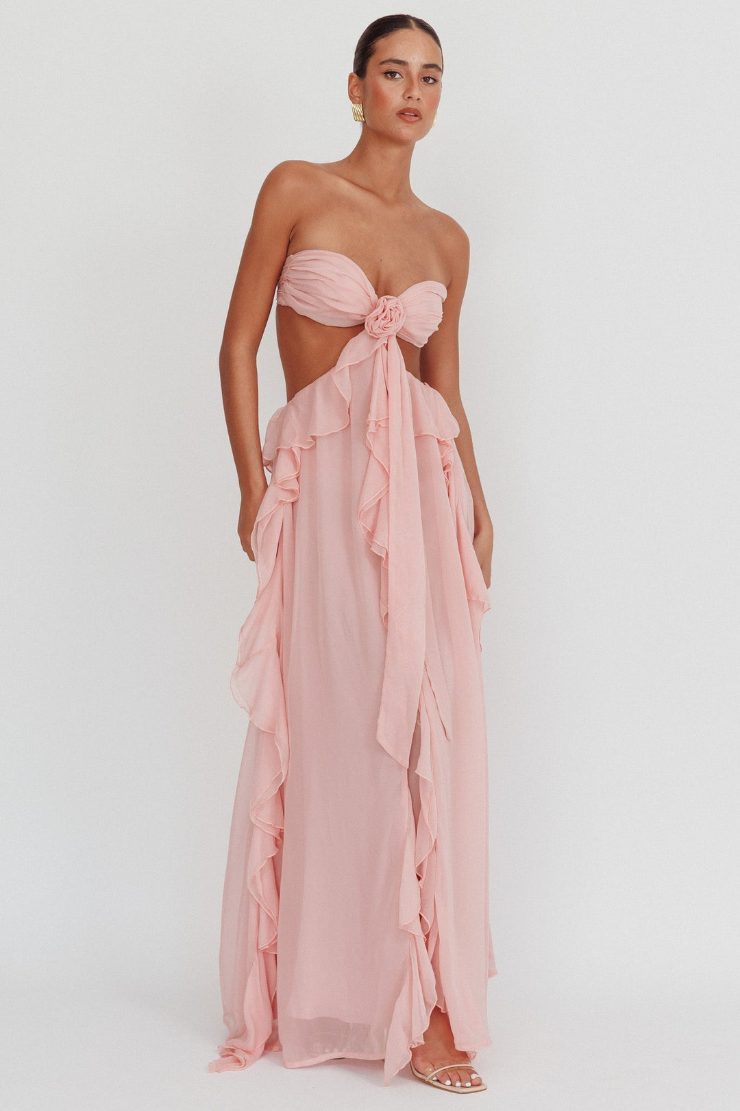 Sally Cut-Out Ruffle Maxi Dress Blush - Luxurise Fashion - Dresses & Skirts