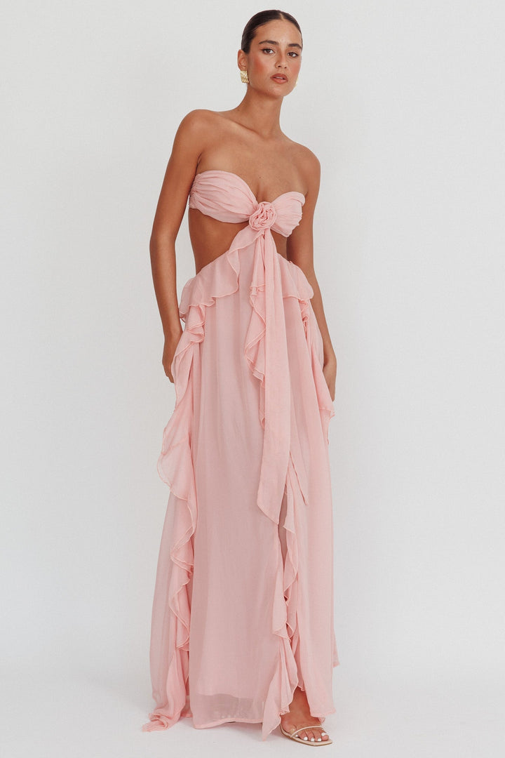 Sally Cut-Out Ruffle Maxi Dress Blush - Luxurise Fashion - Dresses & Skirts