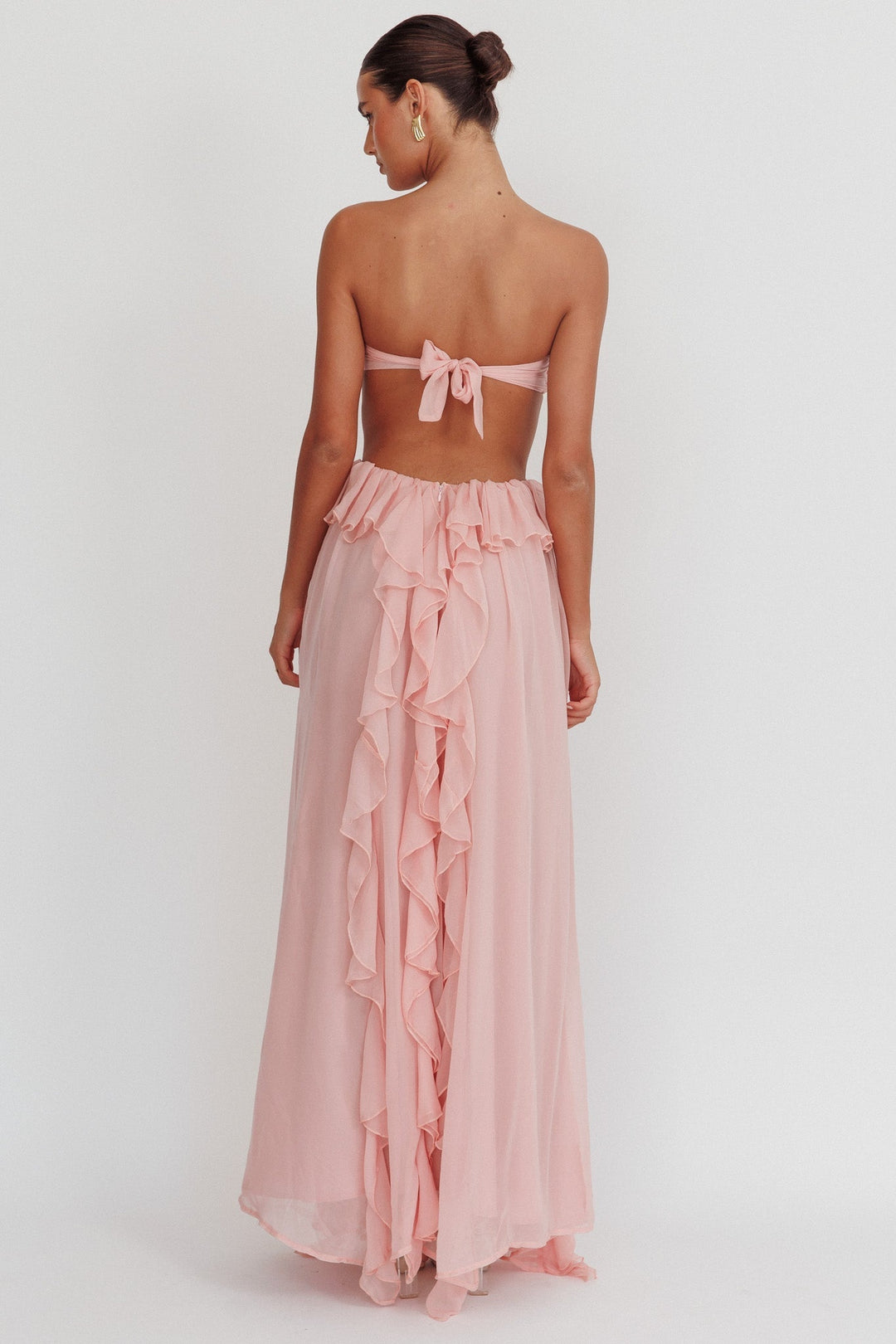 Sally Cut-Out Ruffle Maxi Dress Blush - Luxurise Fashion - Dresses & Skirts