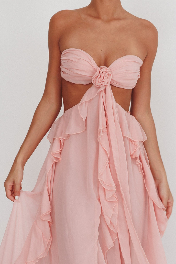 Sally Cut-Out Ruffle Maxi Dress Blush - Luxurise Fashion - Dresses & Skirts