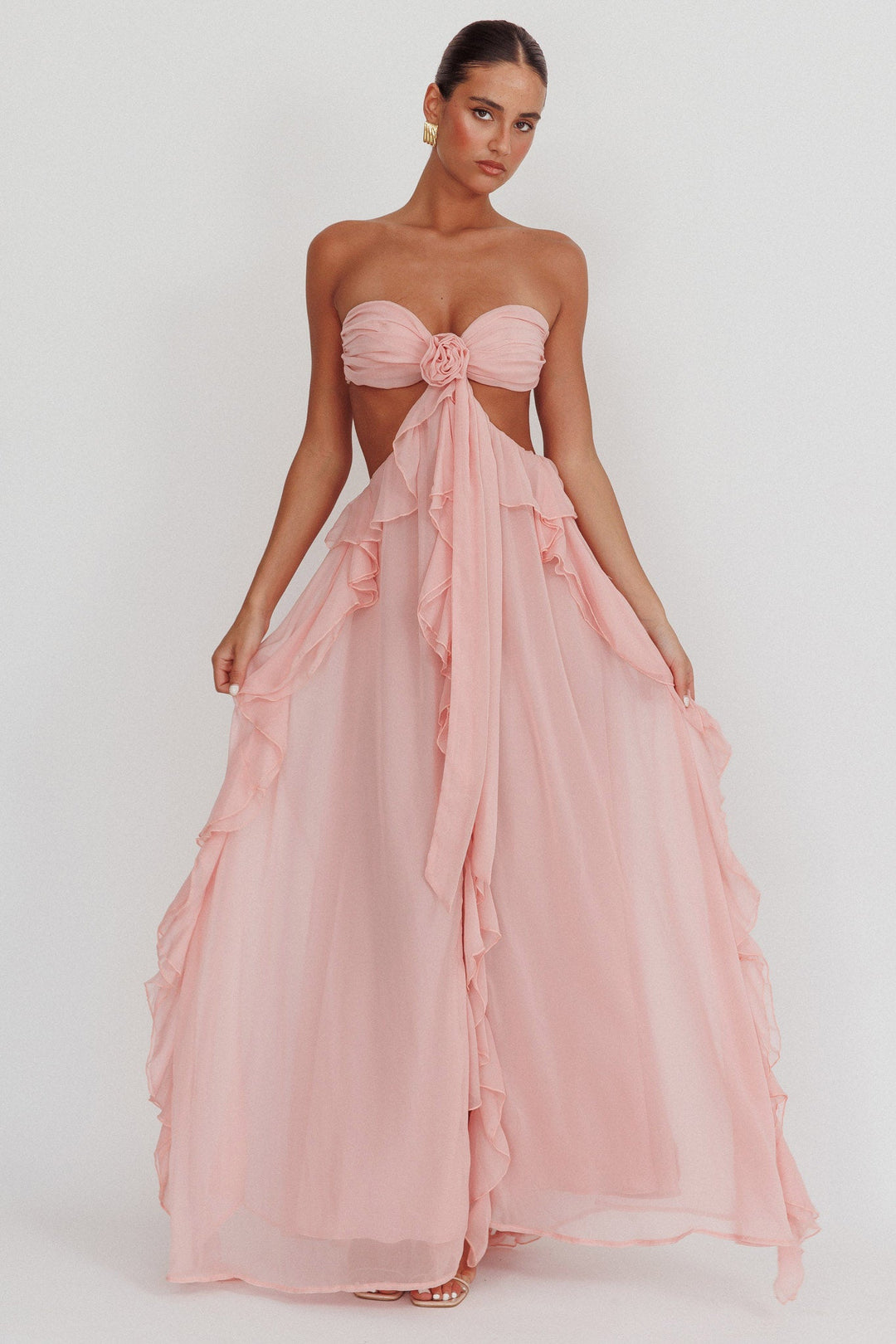 Sally Cut-Out Ruffle Maxi Dress Blush - Luxurise - sally-cut-out-ruffle-maxi-dress-blush - Dresses & Skirts