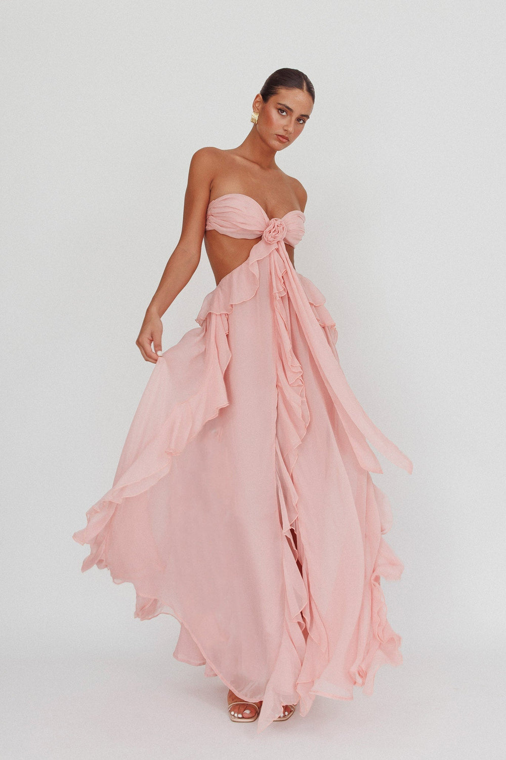 Sally Cut-Out Ruffle Maxi Dress Blush - Luxurise - sally-cut-out-ruffle-maxi-dress-blush - Dresses & Skirts