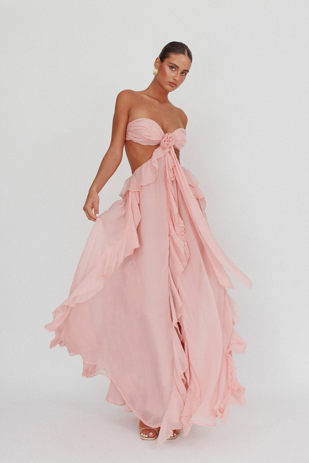 Sally Cut-Out Ruffle Maxi Dress Blush - Luxurise Fashion - Dresses & Skirts