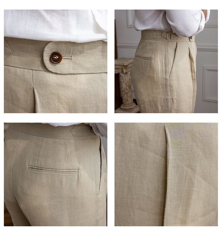 Pietro Linen Pleated Trousers - Luxurise Fashion - 