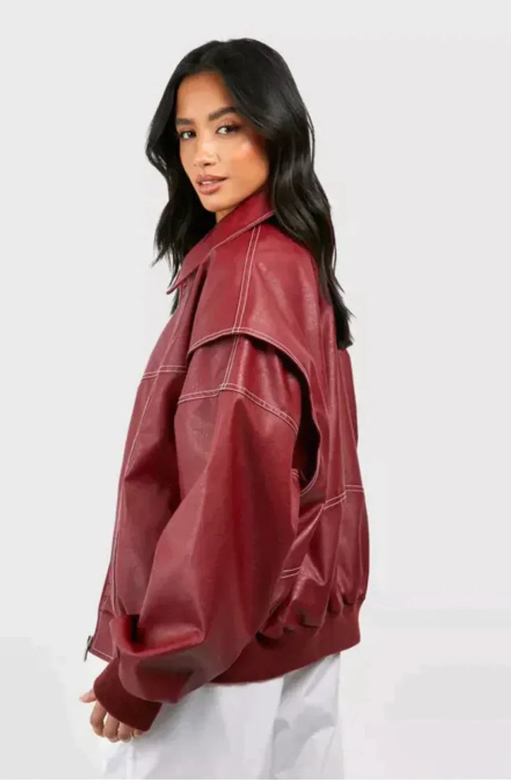 Leather Look Viral Bomber Jacket - Luxurise Fashion - loungewear