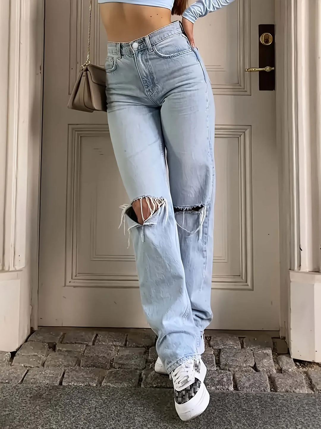 Ripped Straight Jeans Loose Fit - Luxurise Fashion - 