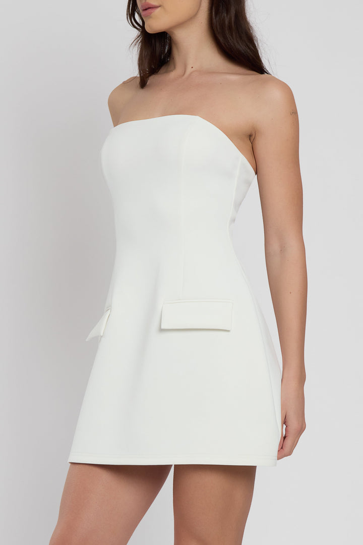 Solene Strapless Pocket Mini Dress - White - Luxurise Fashion - Dress