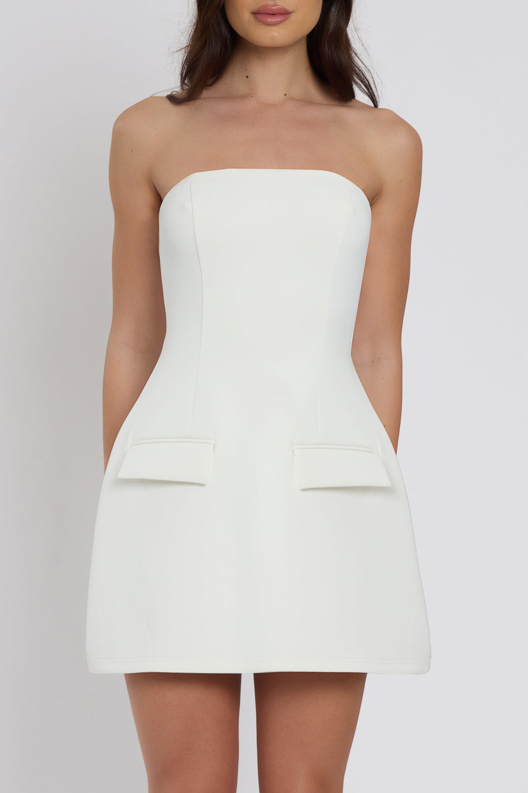 Solene Strapless Pocket Mini Dress - White - Luxurise Fashion - Dress