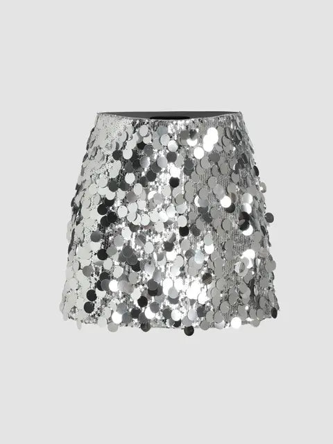 Sequin Skirt Silver/Black Perfect Holiday Party skirt - Luxurise Fashion - 