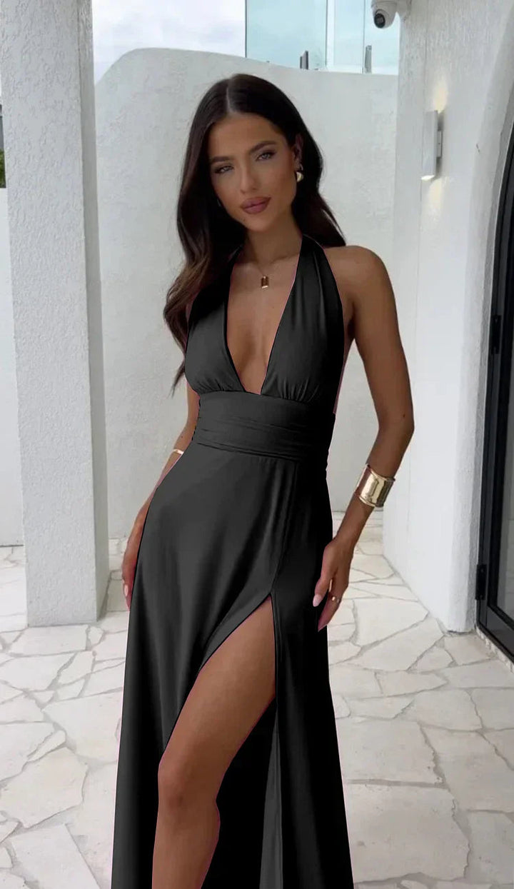 Verona – Deep V-Neck Slit Dress