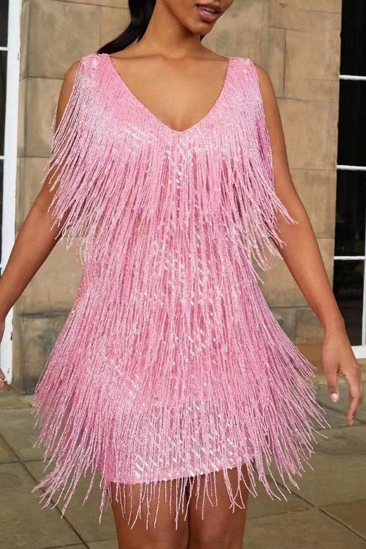 Celeste Shimmer Fringe Dress - Luxurise Fashion - 