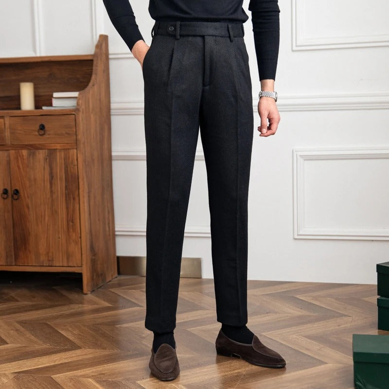 Vincenzio Wool Blend Herringbone Trousers - Luxurise Fashion - 